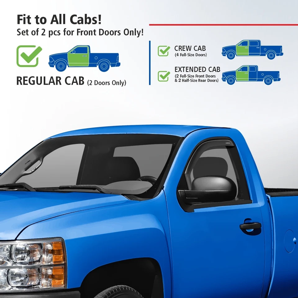 Protectores de lluvia viseras de ventilación para Chevy Silverado 2007-2013 cabina regular Foto 3 de 4
