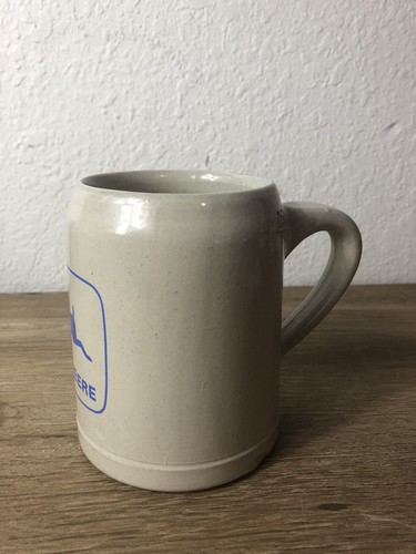 Vintage JOHN DEERE Logo .5L Stoneware STEIN Mug Cup Gray Blue Deer Farm Tall - Picture 2 of 7