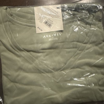 Ava & Viv Olive Green V-Neck T-Shirt 4XL