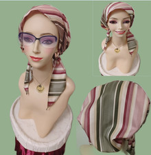 PRE-TIED .Stretch hat Cap Chemo Cancer Turban 100 Cotton SHORT TAILS