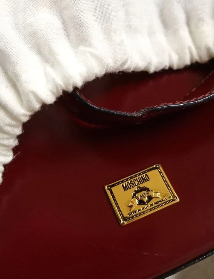 Bolso de Hombro MOSCHINO Redwall Vintage Cuero Burdeos Cierre con Logo Raro #0704 Foto 4 de 4