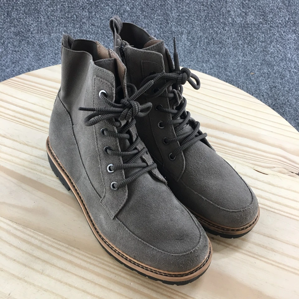 Crown винтажные ботинки женщин 8 M Shay боя серый кожаный шнурует вверх стороны молнии повседневный - Изображение 3 из 4