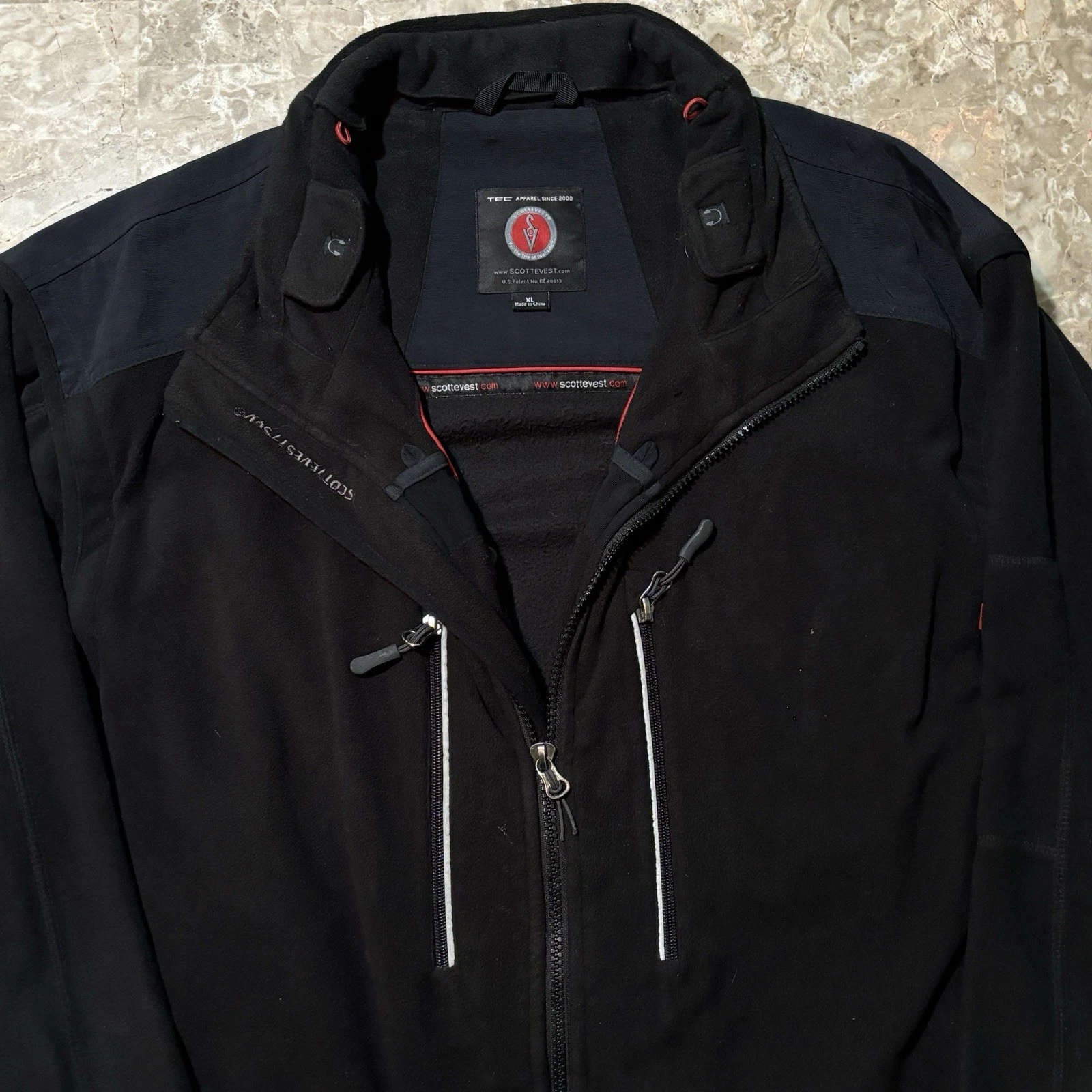 SCOTTeVEST Jacket Mens XL Black Convertible Fleece Vest Full Zip Pockets FAIR