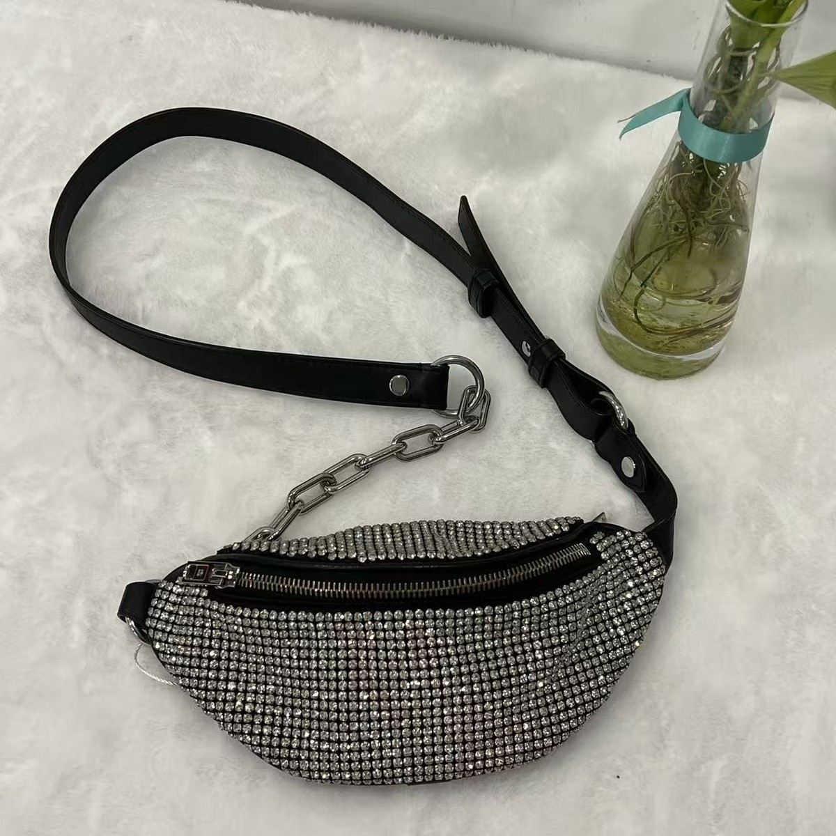 Alexander Wang Crystal Embellished Mini Sling Waist Bag Black