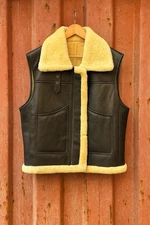 Men Bomber Flight Sheepskin Leather Real Shearling fur vest
