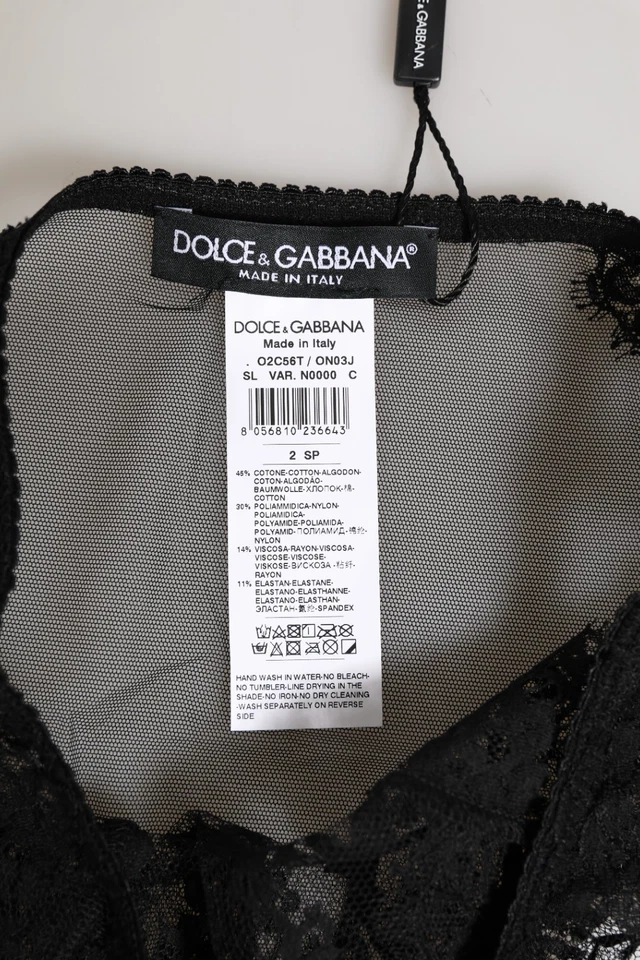 DOLCE & GABBANA Underwear Black Floral Lace Mesh High Brief Panty IT2 / S 530usd - Image 4 of 4