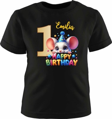 Kinder T-Shirt kurzarm HAPPY BIRTHDAY MAUS mit Geburtagszahl und Name