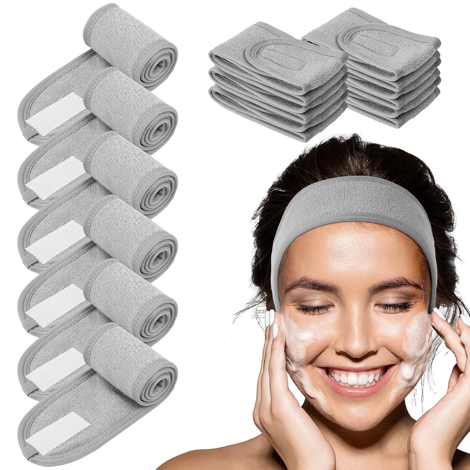Haarband Set 6 Stück Kosmetik-Haargummis Verstellbar Grau für Sport und Make-up