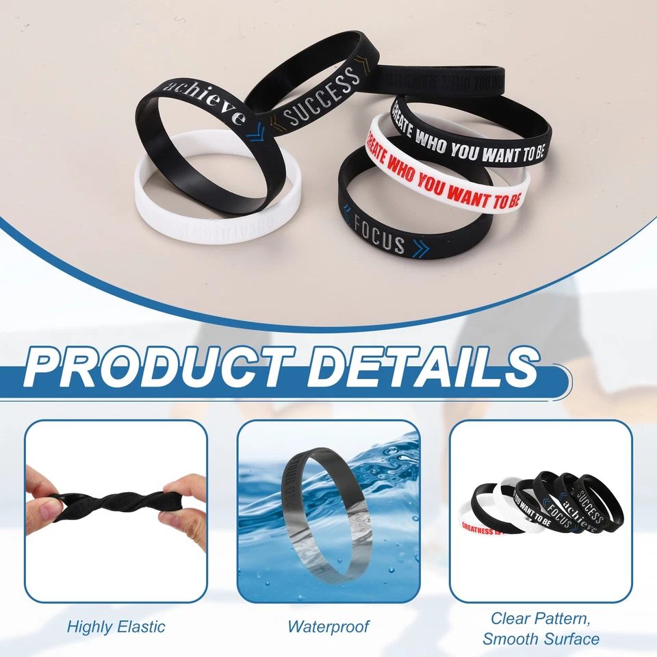 6Pcs Motivationsarmbänder für Achieve, Schwarz - Bild 3 von 4