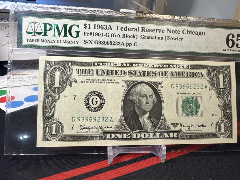 1963-A $1 Federal Reserve Note G/A Block ( CHICAGO “G” ) PMG 65 EPQ - Image 3 of 4