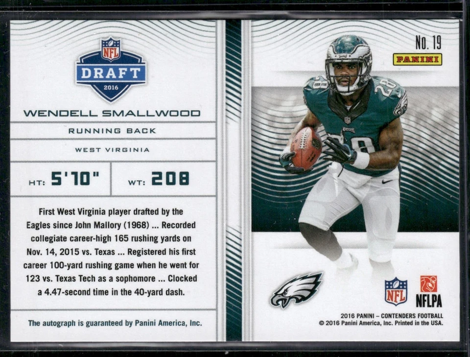 2016 Panini Contenders #19 Wendell Smallwood Draft Class Autograph RPS - Image 2 of 2
