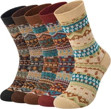 Womens Socks 5 Pairs Warm Merino Wool Socks for Women Thermal Boot Crew Lightwei