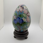 Multicolor Floral Cloisonné Enamel Decorative Egg w/ Metal & Wood Stand — photo 1