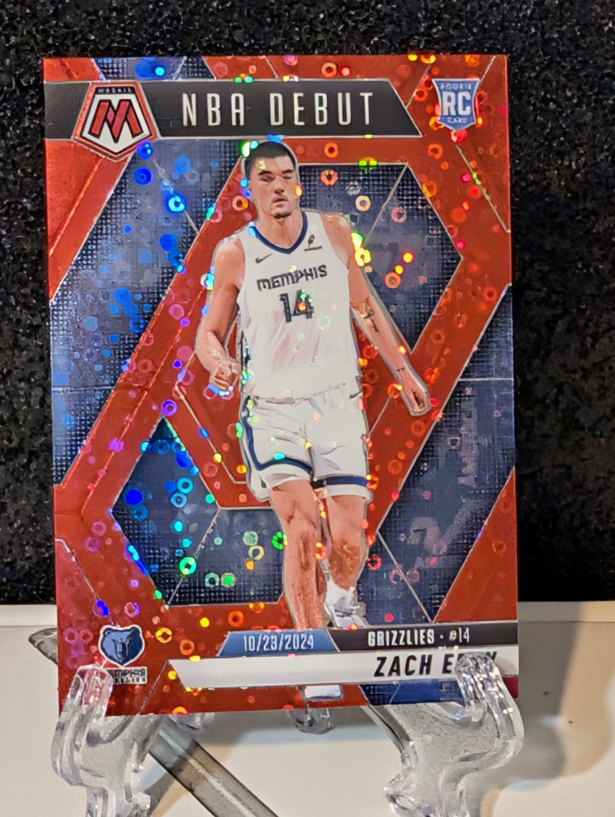 2024-25 Mosaic Zach Edey Rookie NBA Debut Red Disco Prizm #98/99 Grizzlies