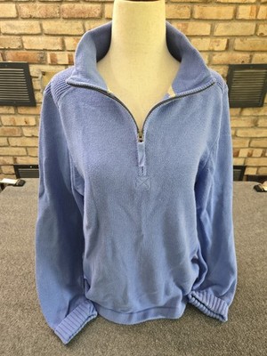 LL Bean Periwinkle 1/4 Zip Texture Knit Sweater Womans Sz Med Y2K Cozy Cabincore