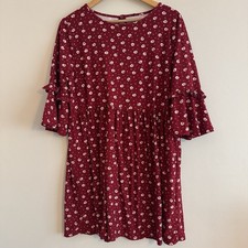 Damen-Minikleid Größe 14 rot Blumenmuster Kurzarm Rüschen SP6