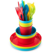 Kids Dinnerware Set for 4-24 Piece Plastic Childrens Dishes Dinnerware Sets M...