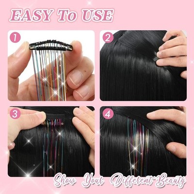 Glitter Tinsel Hair Extensions 12 Pack 50cm Length BB Clip Synthetic Hairpieces