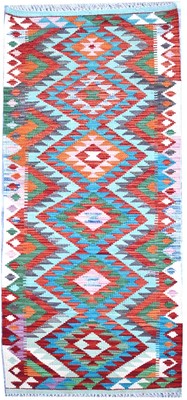 206 x 67 cm TASH Läufer Handarbeit Afghan Tribal Reine Wolle Flur Kelim Teppich