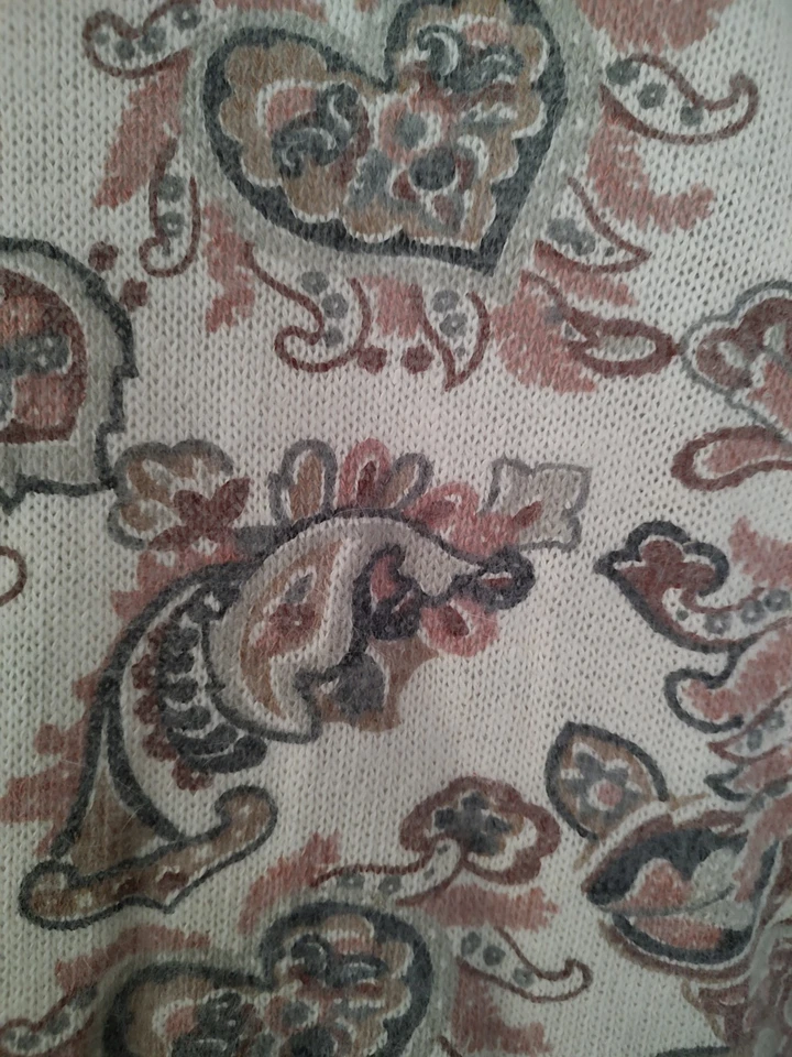 Suéter Vintage Años 80 Seda Nylon Angora Top Rosa Gris Off White Estampado Paisley L Foto 2 de 4