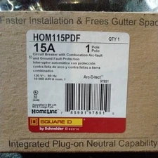 Square D HOM115PDF Homeline, 15A, 1P, 120V~ GFCI, Plug On Circuit Breaker