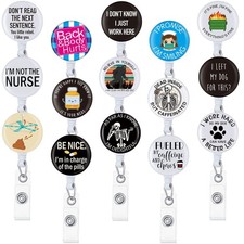 Gueevin 15 Pack Funny Badge Holder Retractable Reel Nurse Quote ID Clip Black