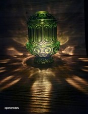 Vtg LE Smith Moon and Stars Emerald Green Courting Fairy Lamp Rare 60s/70s 