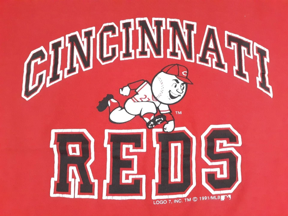 Vintage CINCINNATI REDS BASEBALL 90s T-shirt 1991 Single Stitch Logo 7 MLB sz L - Image 3 of 4