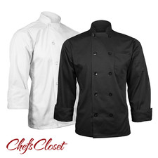 Long Sleeve 10 Button Chef Coat - Black White
