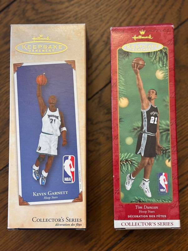 Lot of 2 Hallmark NBA Ornaments Kevin Garnett  & Tim Duncan in Original Box