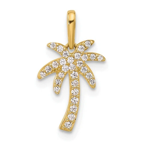 Real 14K Solid Yellow Gold CZ Palm Tree Pendant Charm 17.3x9.7mm Nature Polished - product listing photo