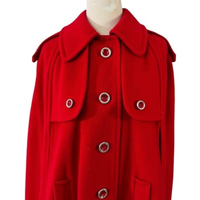 Red Wool Cape Size 16 Military Style Poncho Coat Epaulets Lined
