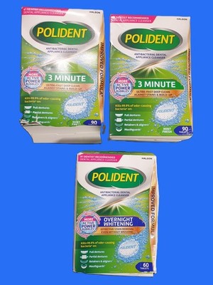 Polident 3-Minute Antibacterial Dental Tablets + Overnight Whitening Total 240