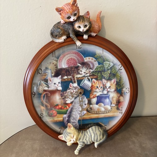 "Kitchen Capers" Cat Art Wall Clock, limited-edition, Bradford Exchange