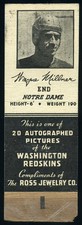 1939 Universal Ross Jewelry Redskins Football Matchbook Wayne Millner