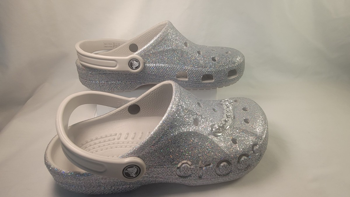 Crocs Classic Clogs Silver Glitter Gray Women's Size 10 Men's