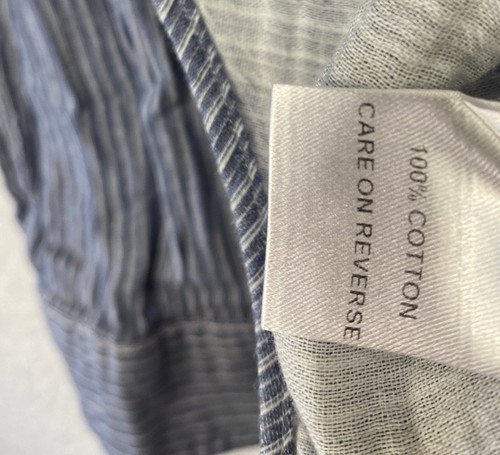 Camisa Billy Reid Para Hombres Azul XL Algodón Rayas Ligera Verano Lino Textura - Imagen 6 de 9