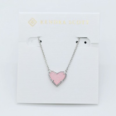 New Kendra Scott Ari Heart Silver Necklace in Pink Drusy