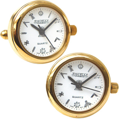Gents Watch Cufflinks Pair Gold Plated White Masonic Dial Luxury Gift Box