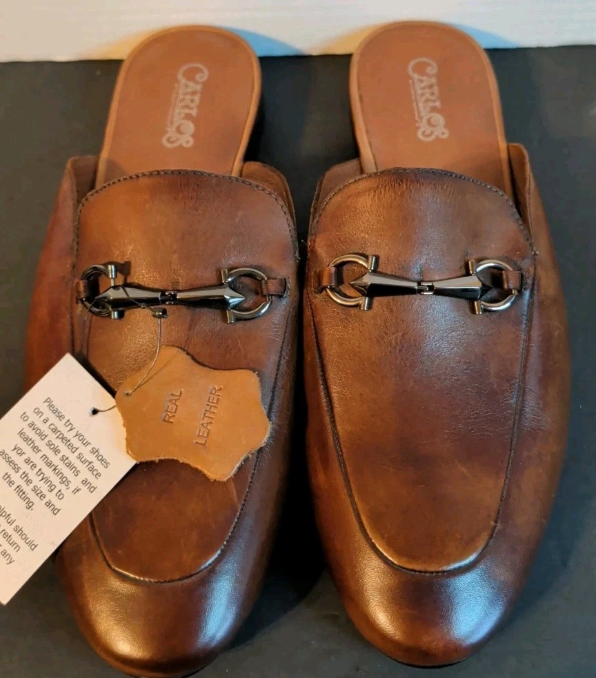 Carlos Santana Apollo Bit Slides Slip on Mens 10 D Brown Leather W/ Tags