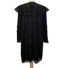 80s Black Floral Lace Overlay Duster Coat 18 Whimsigoth Fairygoth Dark Victorian