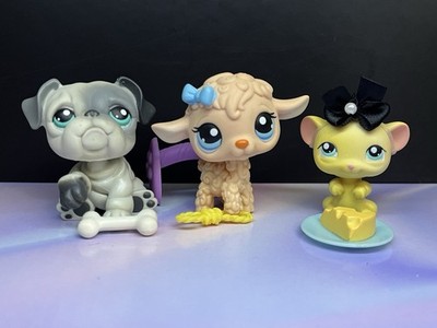 3 Littlest pet shop bulldog 446 lamb 447 mouse 448 - winter time tube pets