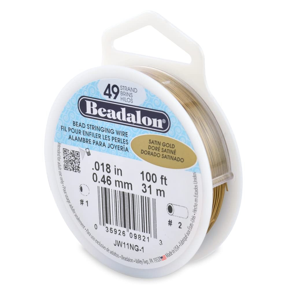 49 Strand Stainless Steel Bead Stringing Wire, .018 in / 0.46 mm, Satin Gold,...
