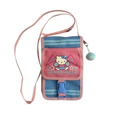 Vtg 2002 Hello Kitty Pink Canvas Crossbody Wallet Purse Bag Collectible