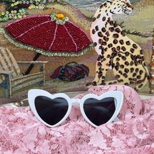 NEW White Heart Shaped Cat Eye Mod Style Sunglasses