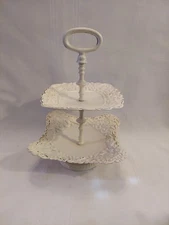 Vintage Metal Home And Garden Distressed Floral 2 Tier Display/Serving Stand (U4
