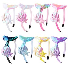 Cartoon Mermaid Girls Seashell Fish Tail Glitter Party Ocean Theme Headband