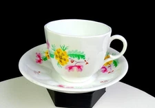 Old Paris Porcelain Yellow Floral Paneled Antique 2 3/4" Cup & Saucer 1850
