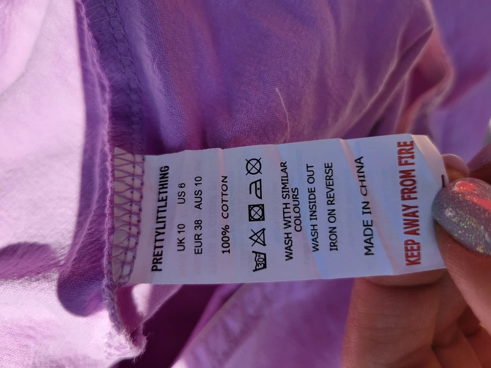 PrettyLittleThing Lilac Belted 100% Cotton Jumpsuit Size 6 - Image 4 of 4