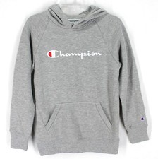 Champion Hooded Sweatshirt Boys Girls Sz M Gray Long Sleeve Spellout Hoodie